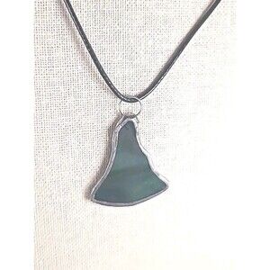 Vintage Glass Green Sea Glass  Sterling Silver  Dangle Pendant Handmade
